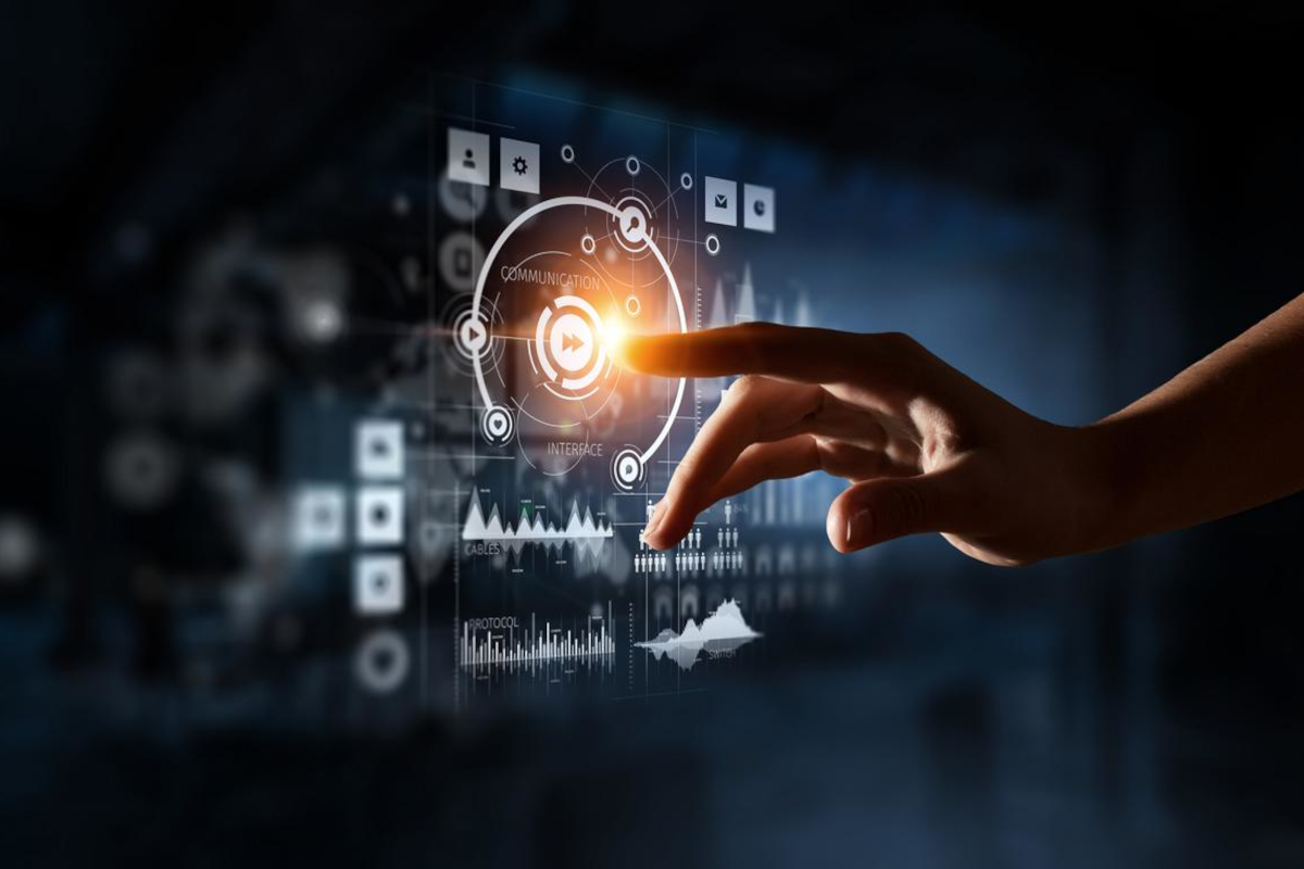 Man working on digital managed IT diagram