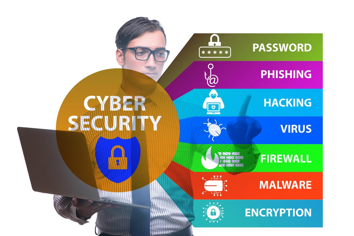 Man working on digital cybersecurity diagram