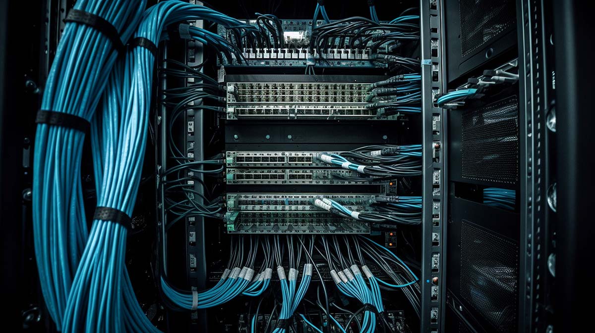 Server rack with neatly organized cables